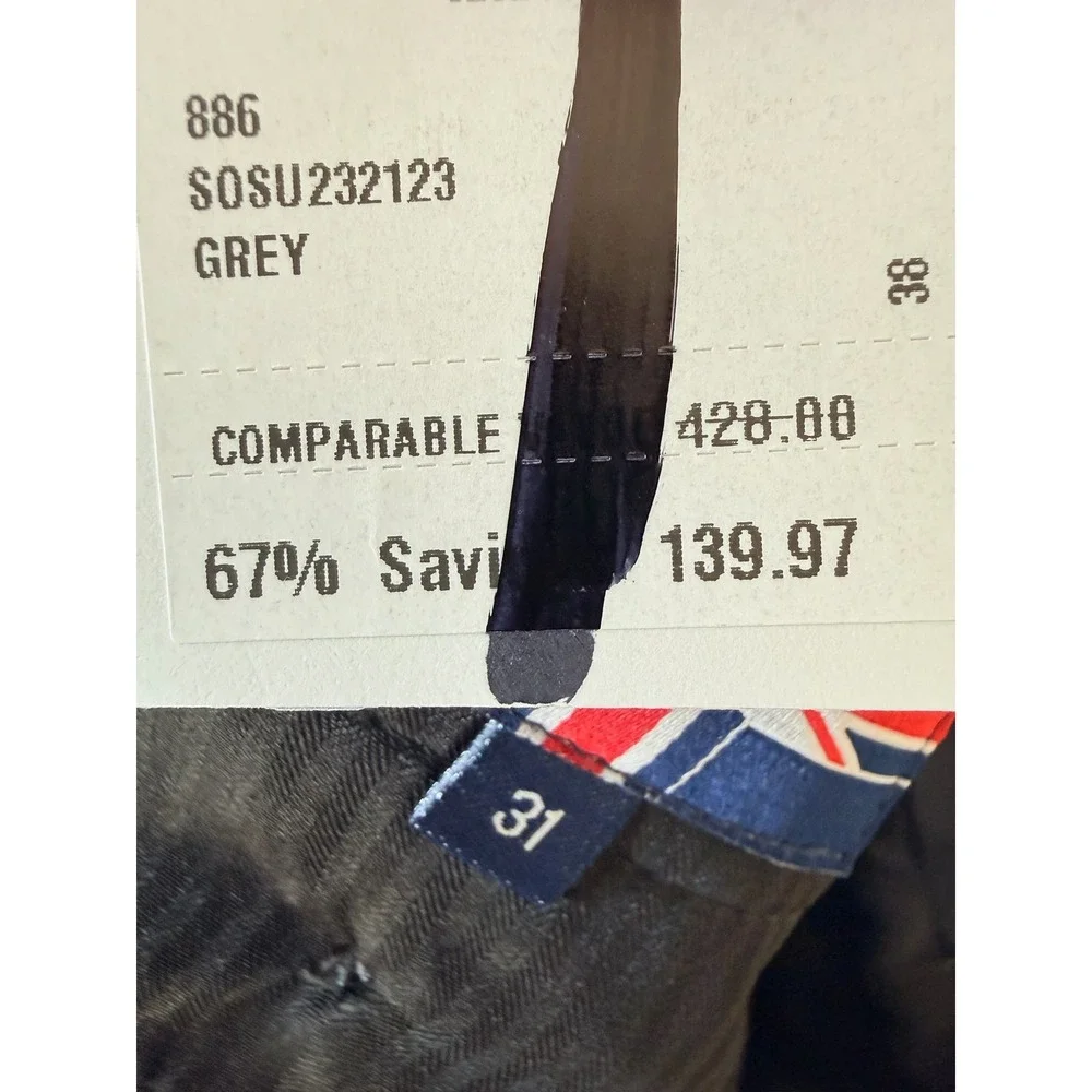 Soul of London Mens Grey Micro Pattern Slim Fit Dress Pants 31x34 SOSU232123 NEW